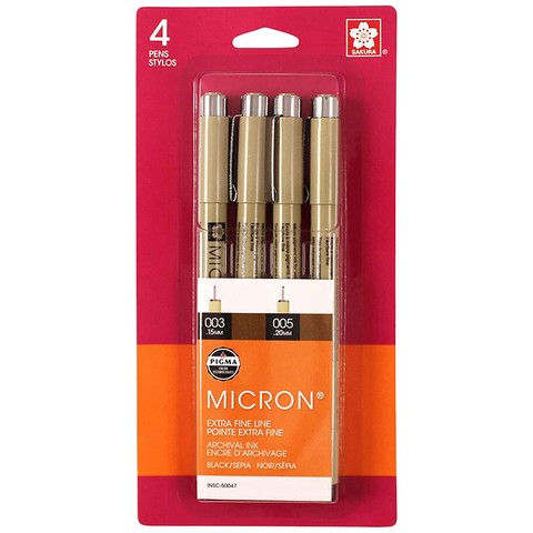 Pigma Micron Pen Black/Sepia Assorted 003/005 Set Of 4