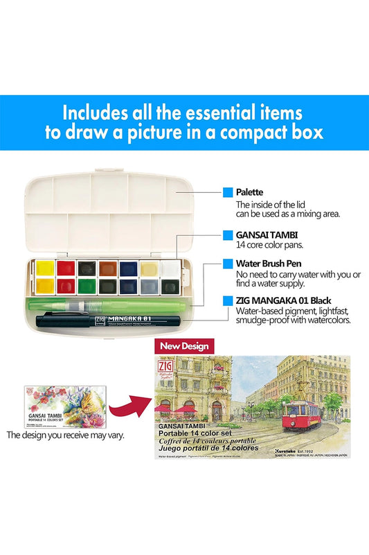 Kuretake Gansai Tambi Travel set; 14 colors