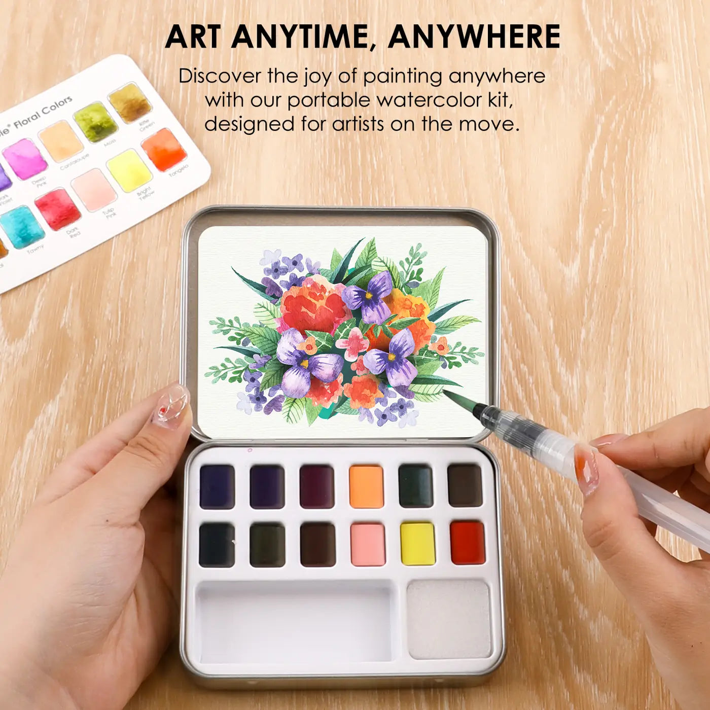 Floral Colors - Pocket Palette w/ travel brush