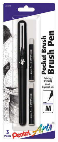 Pentel Pocket Brush With 2 Refill Cartridges Black Bp