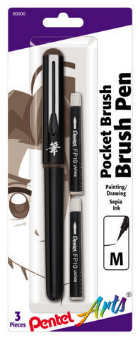 Pocket Brush Pigment Ink Pen Sepia W/ Refills
