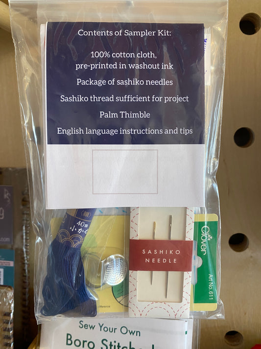 Sashiko Kit: Blue Wave (seigaiha) -- white