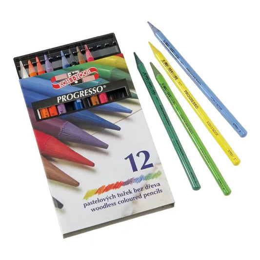 Progresso Lacquered Woodless Colored Pencils Set - 12 assorted colors