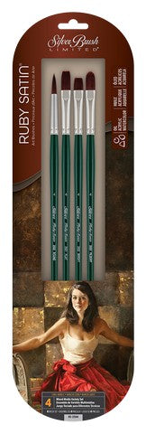 Ruby Satin Long Handle Brush Set 4Pcs