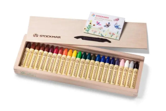 Wax Stick Crayons Wooden Box - 24 assorted colors