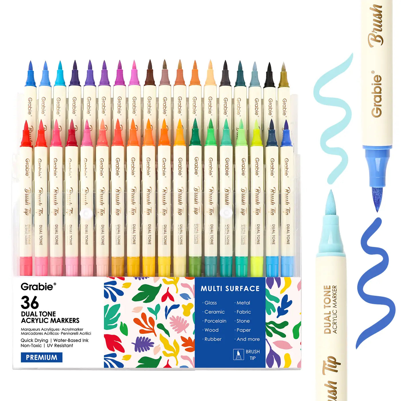 Dual Tone Brush Tip Acrylic Paint Marker Set of 36