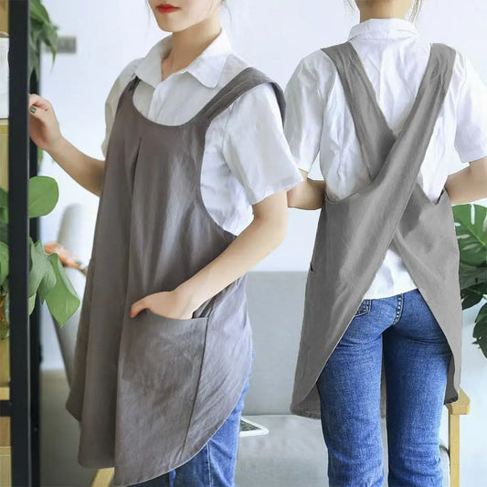 Artist Apron, cotton & linen (grey or khaki)