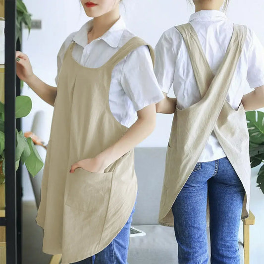 Artist Apron, cotton & linen (grey or khaki)