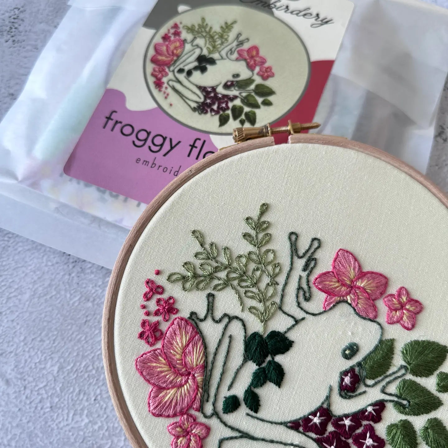 Froggy Flowers Embroidery Kit