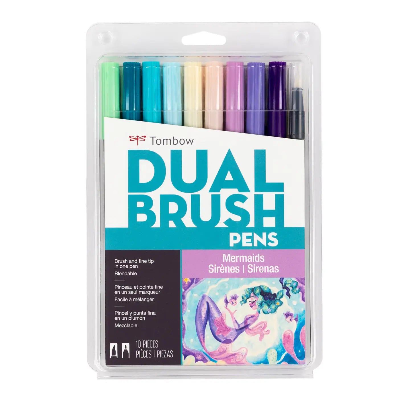 Dual Brush Pen -- Mermaid Set, 9 Colors + blender