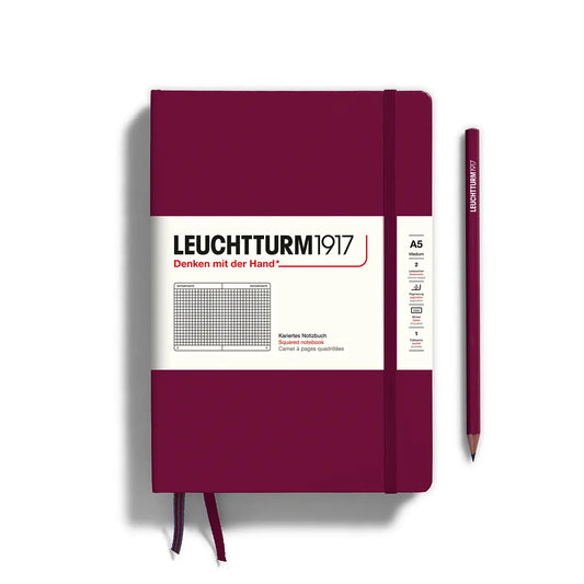 LEUCHTTURM1917 A5 Notebook Hard Cover, Graph - Port Red