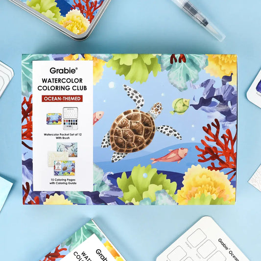 Ocean Themed Watercolor Coloring Club Box
