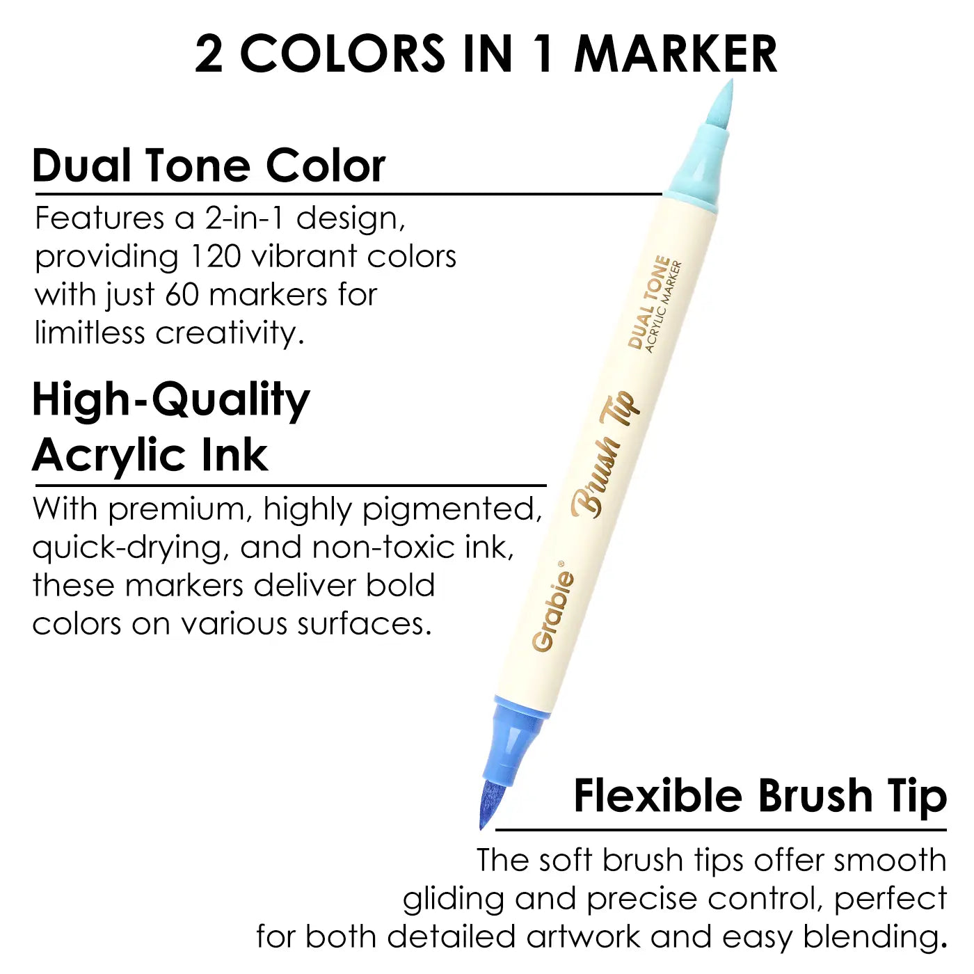 Dual Tone Brush Tip Acrylic Paint Marker Set of 36