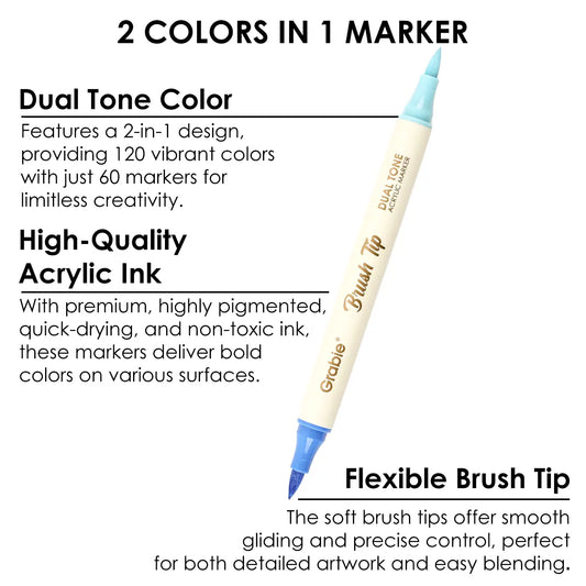Dual Tone Brush Tip Acrylic Paint Marker Set of 36