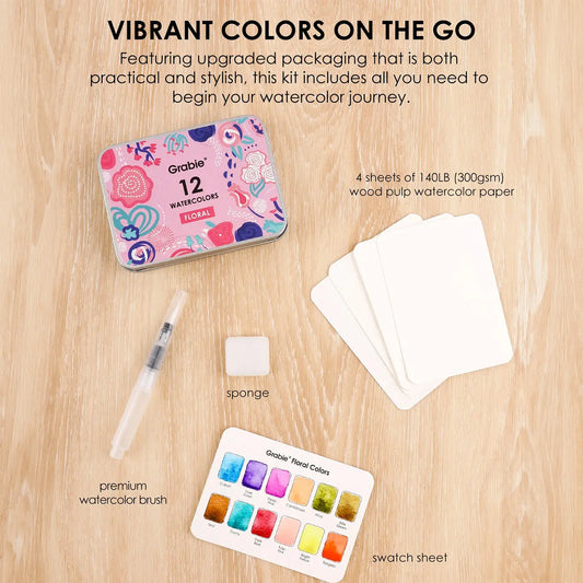 Floral Colors - Pocket Palette with brush