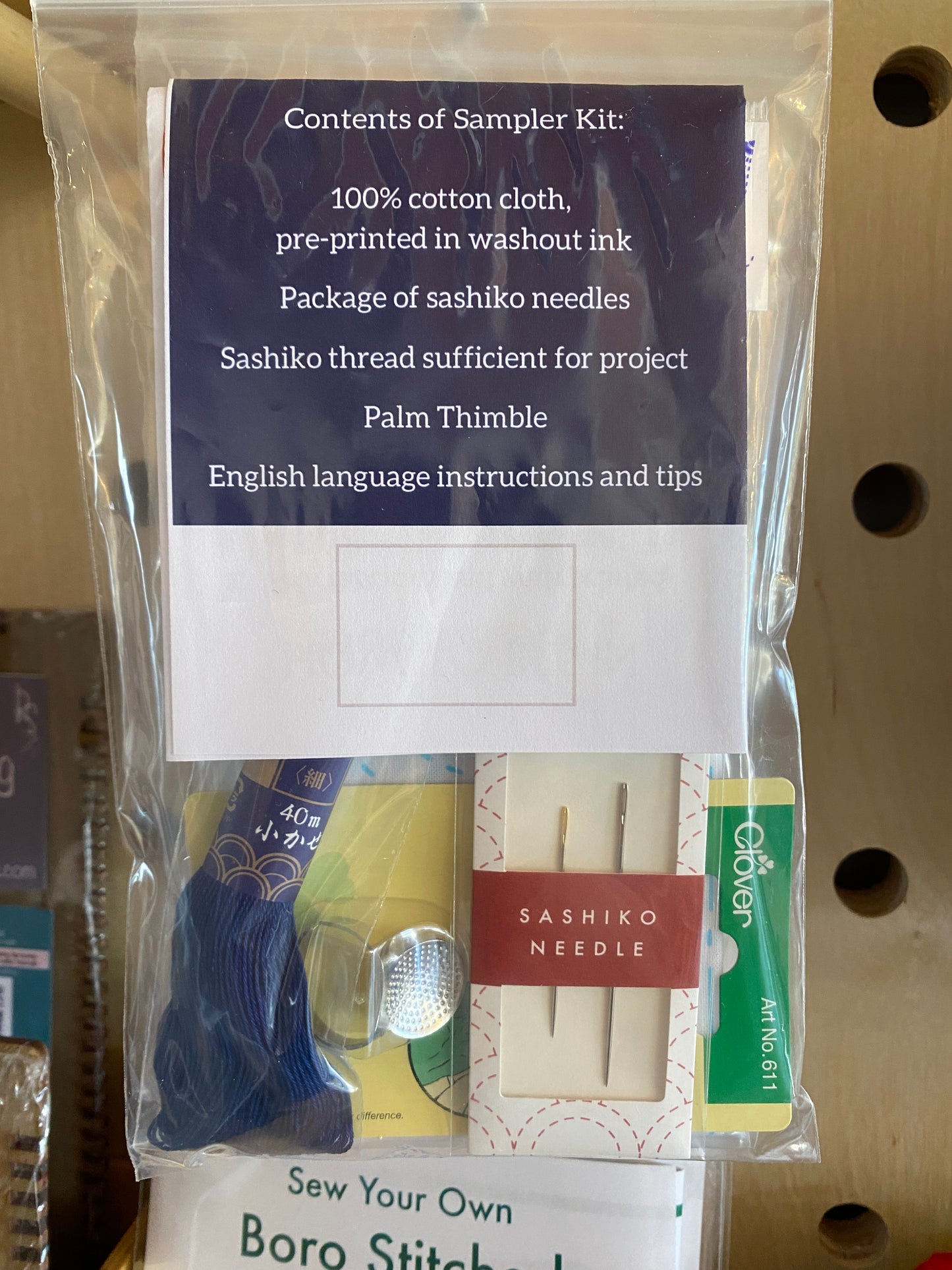 Sashiko Kit: Blue Wave (seigaiha) -- white