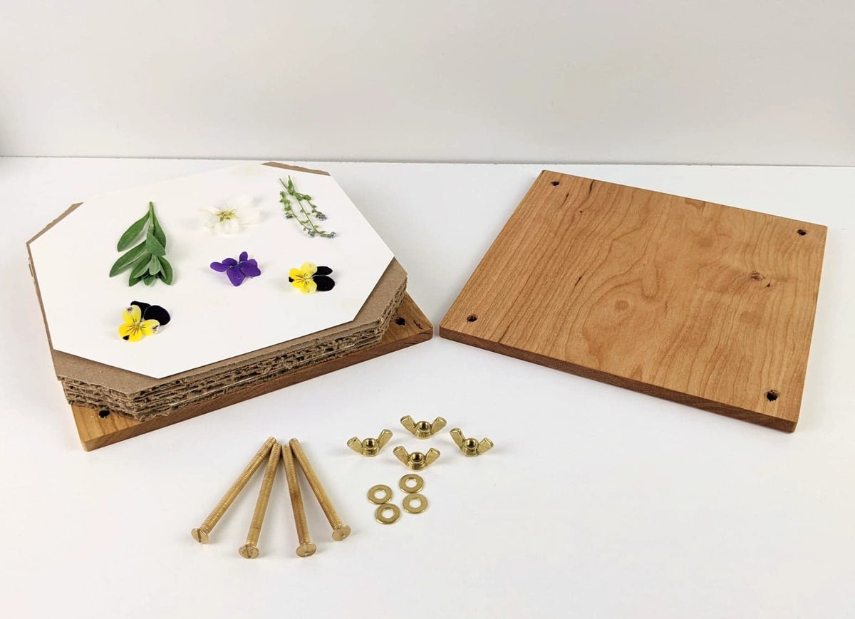 Flower Press - 7"x7", cherry & brass