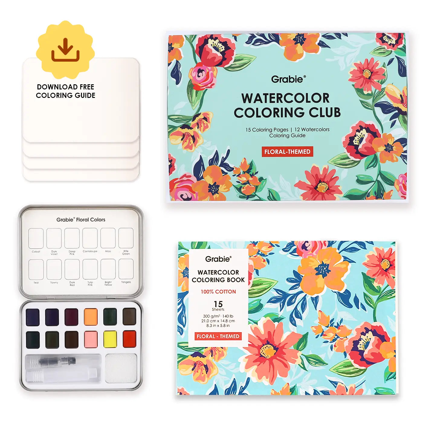 Floral Themed Watercolor Coloring Club Box